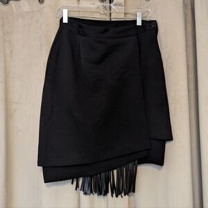 Rare Vintage Italian black skirt with leather fringe